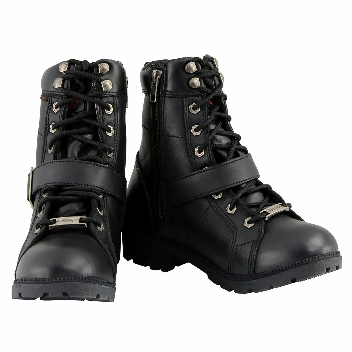 Milwaukee Leather MBL9326WP Women's Premium Black Leather Lace-Up Waterproof Motorcyle Rider Boots