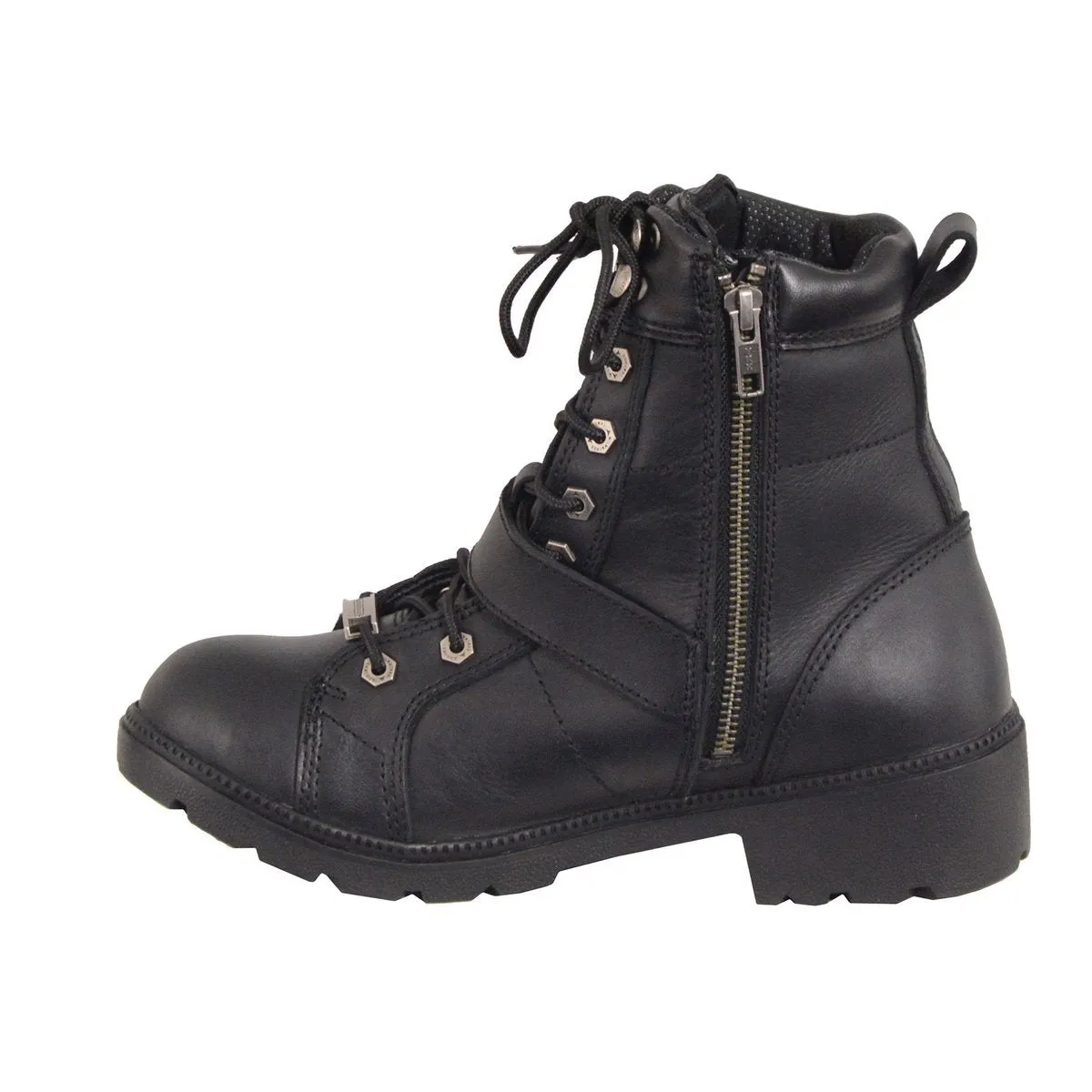 Milwaukee Leather MBL9326WP Women's Premium Black Leather Lace-Up Waterproof Motorcyle Rider Boots