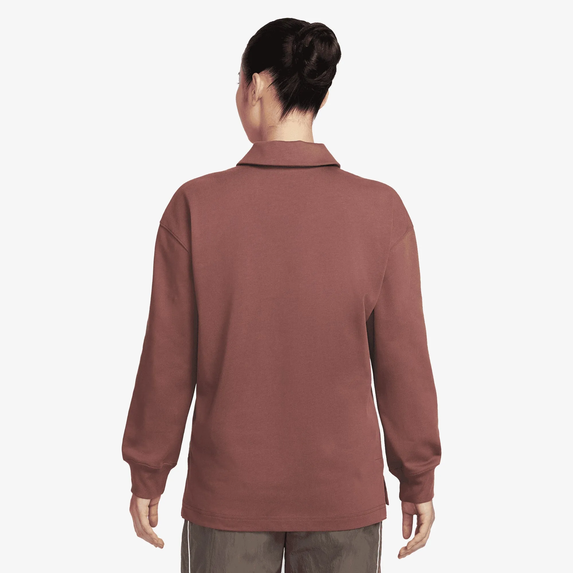 NIKE | WMN'S OVERSIZED LONG-SLEEVE POLO { RED SEPIA/SAIL