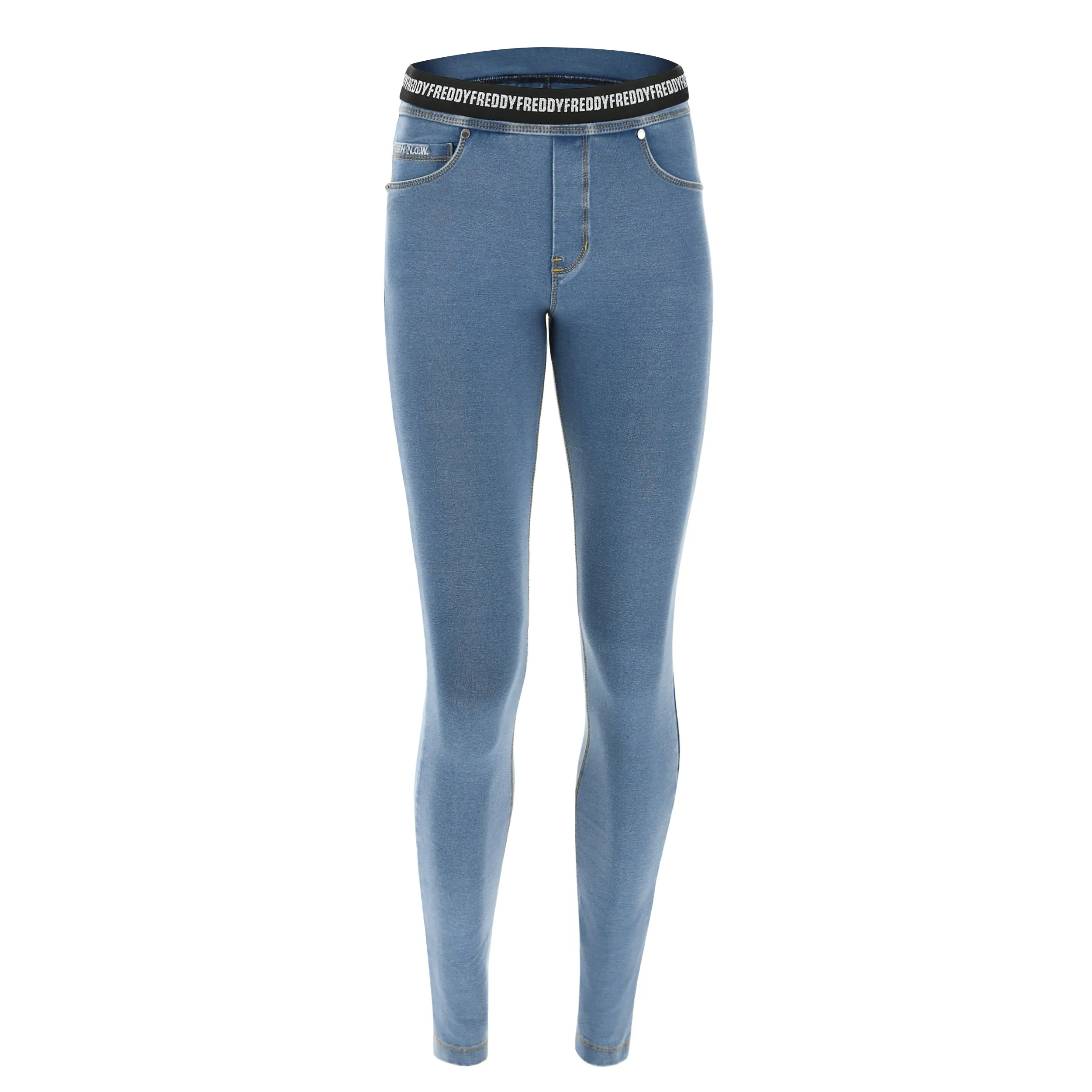 (NOWY1MC003-J4Y) N.O.W.® PANTS DENIM-EFFECT JERSEY LIGHT BLUE PANTS WITH A FOLDABLE WAIST