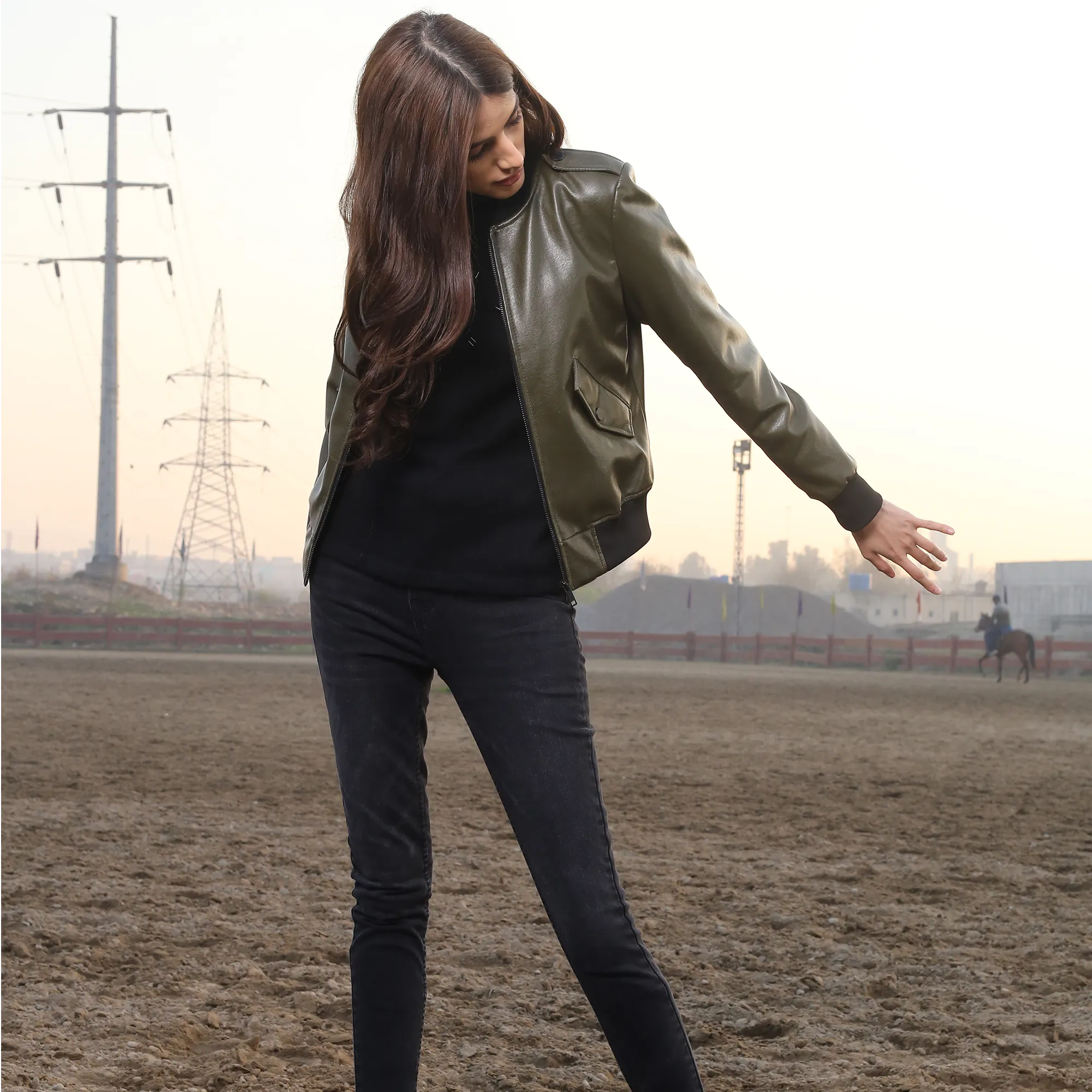 Olive Military Green Sheep Leather Jacket - Kaptan