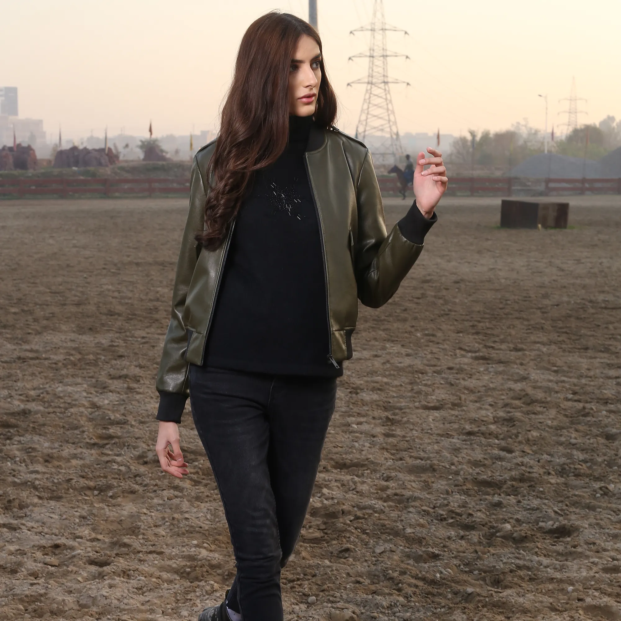 Olive Military Green Sheep Leather Jacket - Kaptan