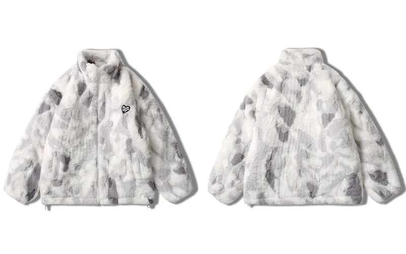 Parkas Winter Jacket Streetwear Tie Dye Fuzzy Fluffy Thicken Warm Padded Coats