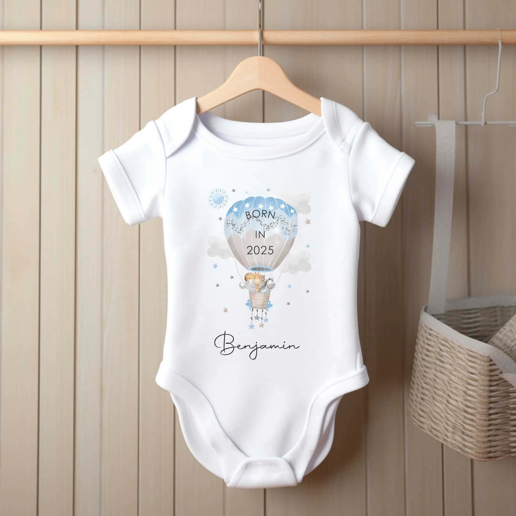 Personalised Born In 2025 Baby Rompersuit or Vest -  Balloon Animals