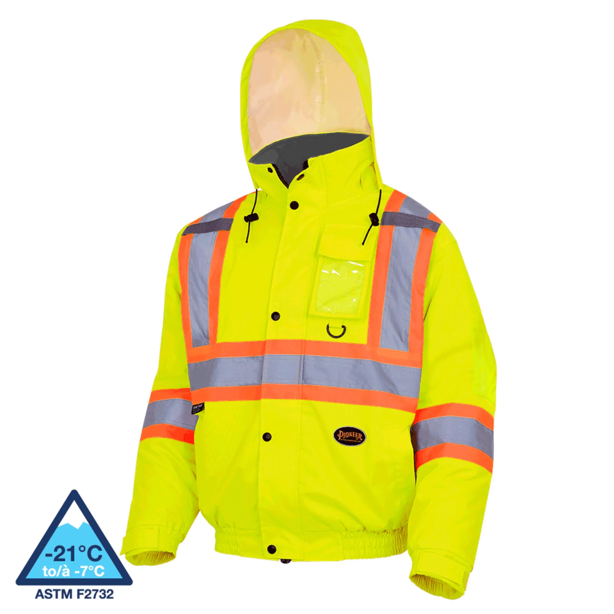 Pioneer Men's Hi-Vis Safety Bomber Jacket | CSA Quilted, Waterproof, Reflective, Durable, Poly Insulated | Windproof Workwear | Sizes S-5XL