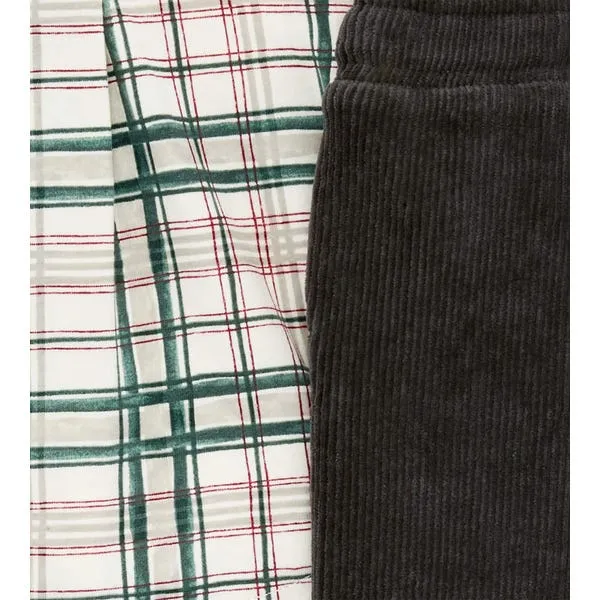 Plaid Button Down & Raised Rib Pant Set