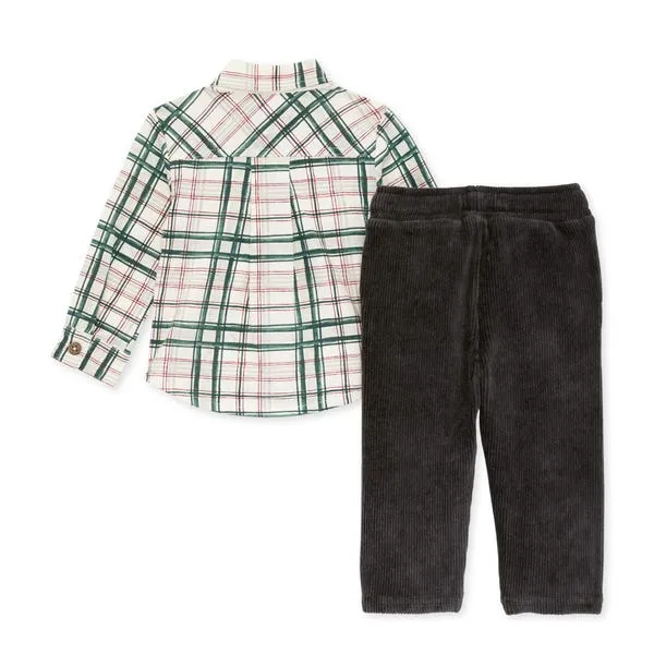 Plaid Button Down & Raised Rib Pant Set