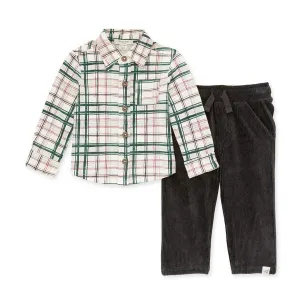 Plaid Button Down & Raised Rib Pant Set