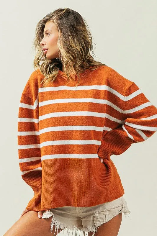 Ribbed Hem Striped Sweater