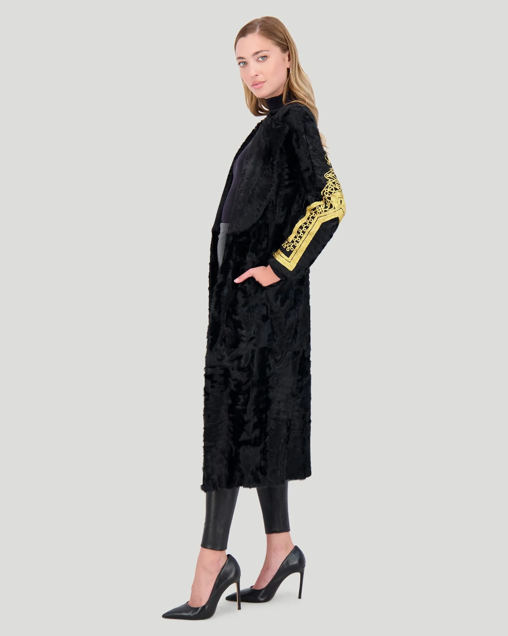 Select Lamb Short Coat with Embroidery