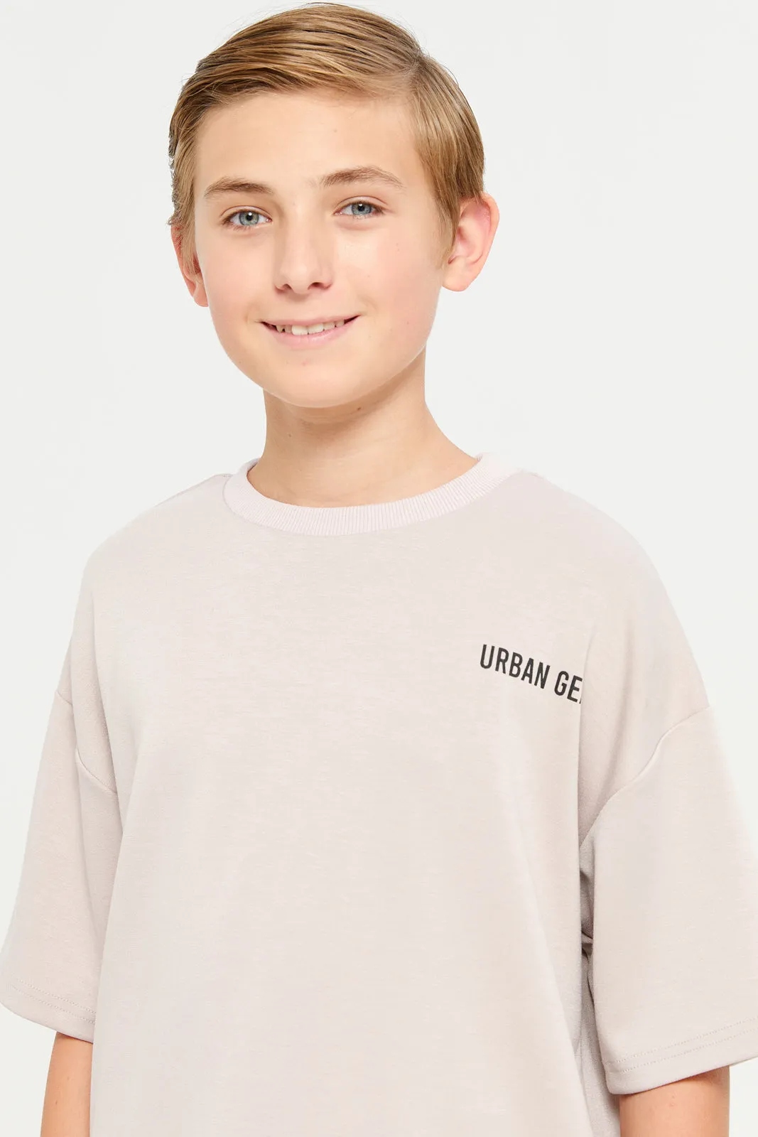 Senior Boys Beige Printed T-Shirt