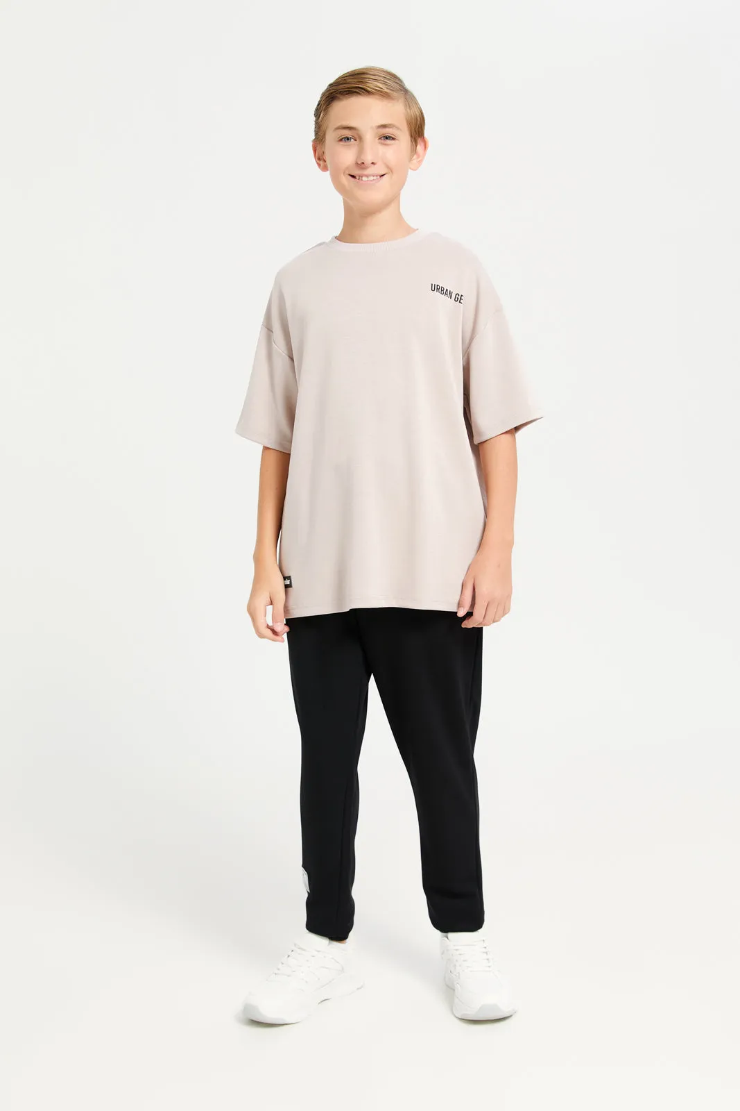 Senior Boys Beige Printed T-Shirt