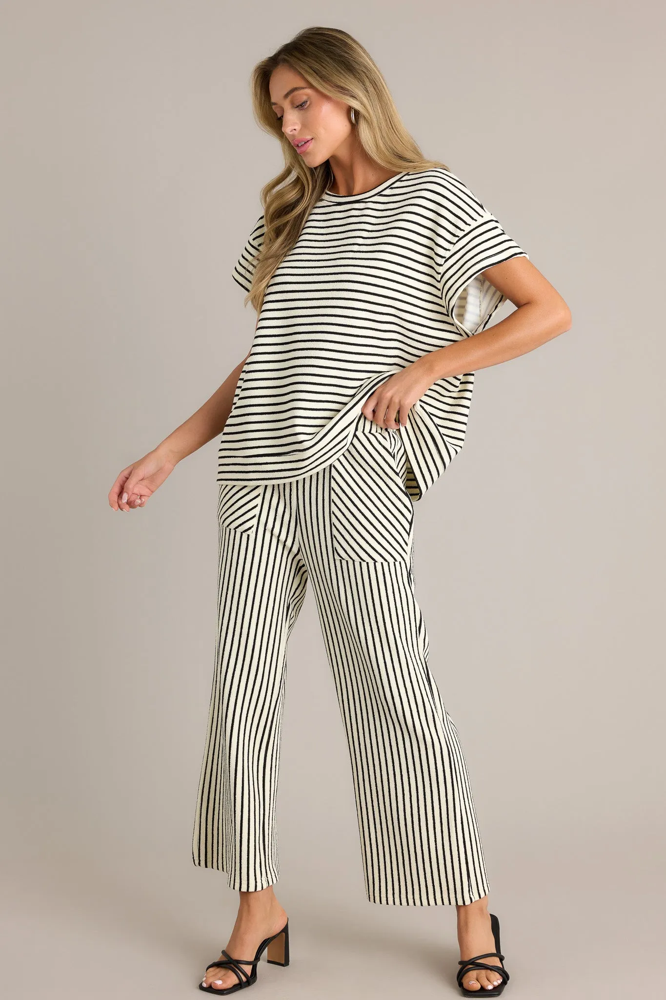 Something More Black Stripe Wide Leg Pants