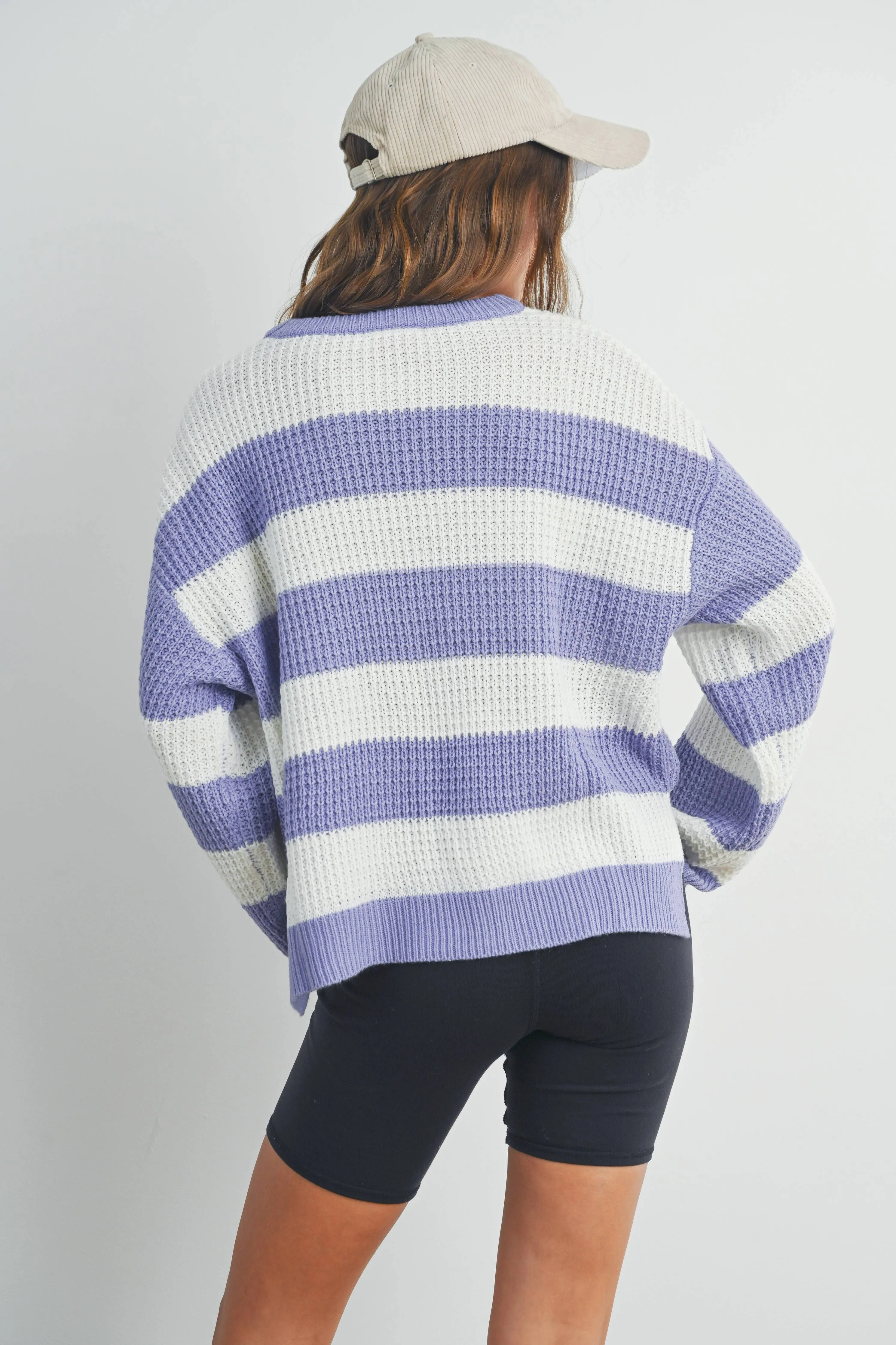 Striped Round Neck Long Sleave Sweater