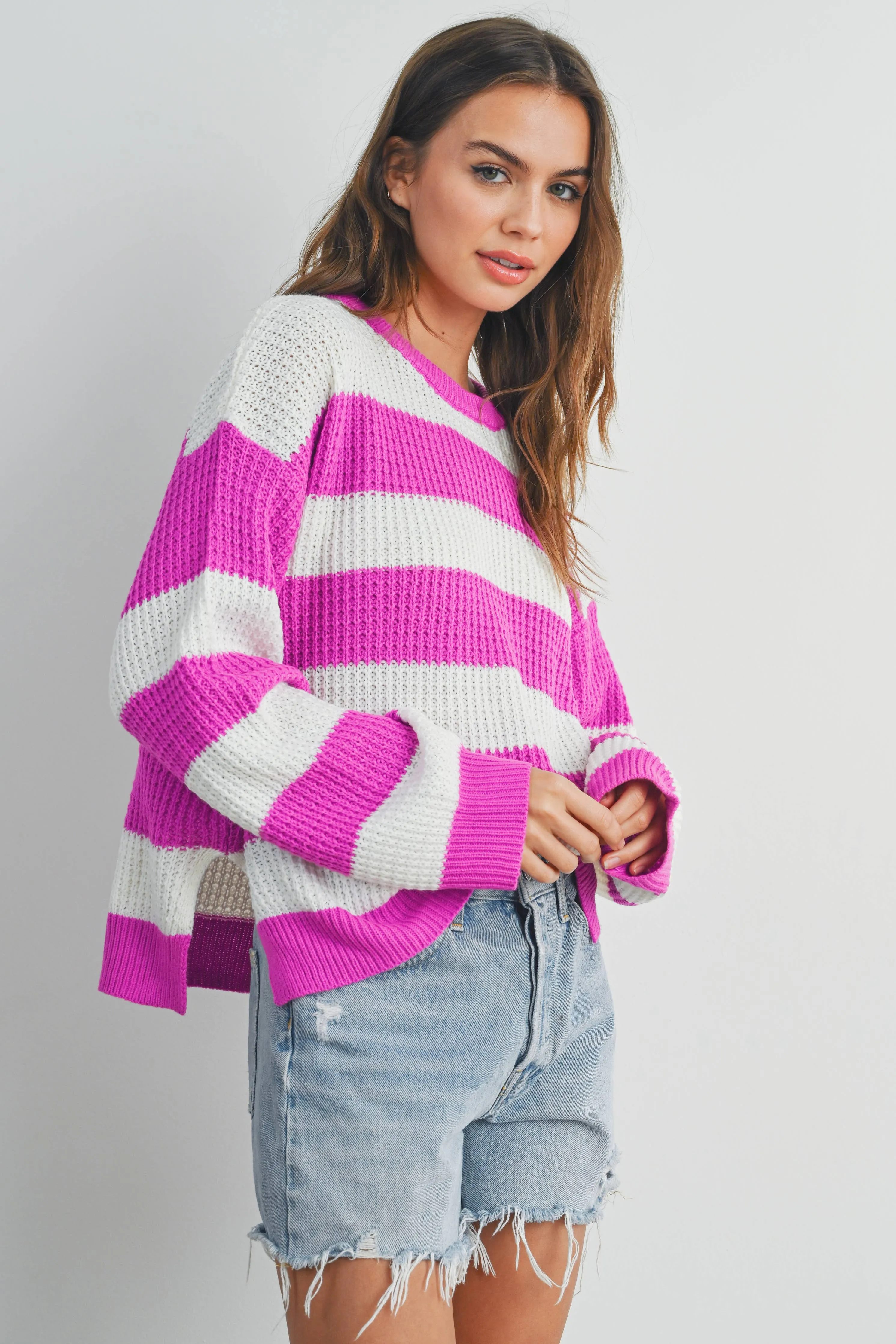 Striped Round Neck Long Sleave Sweater