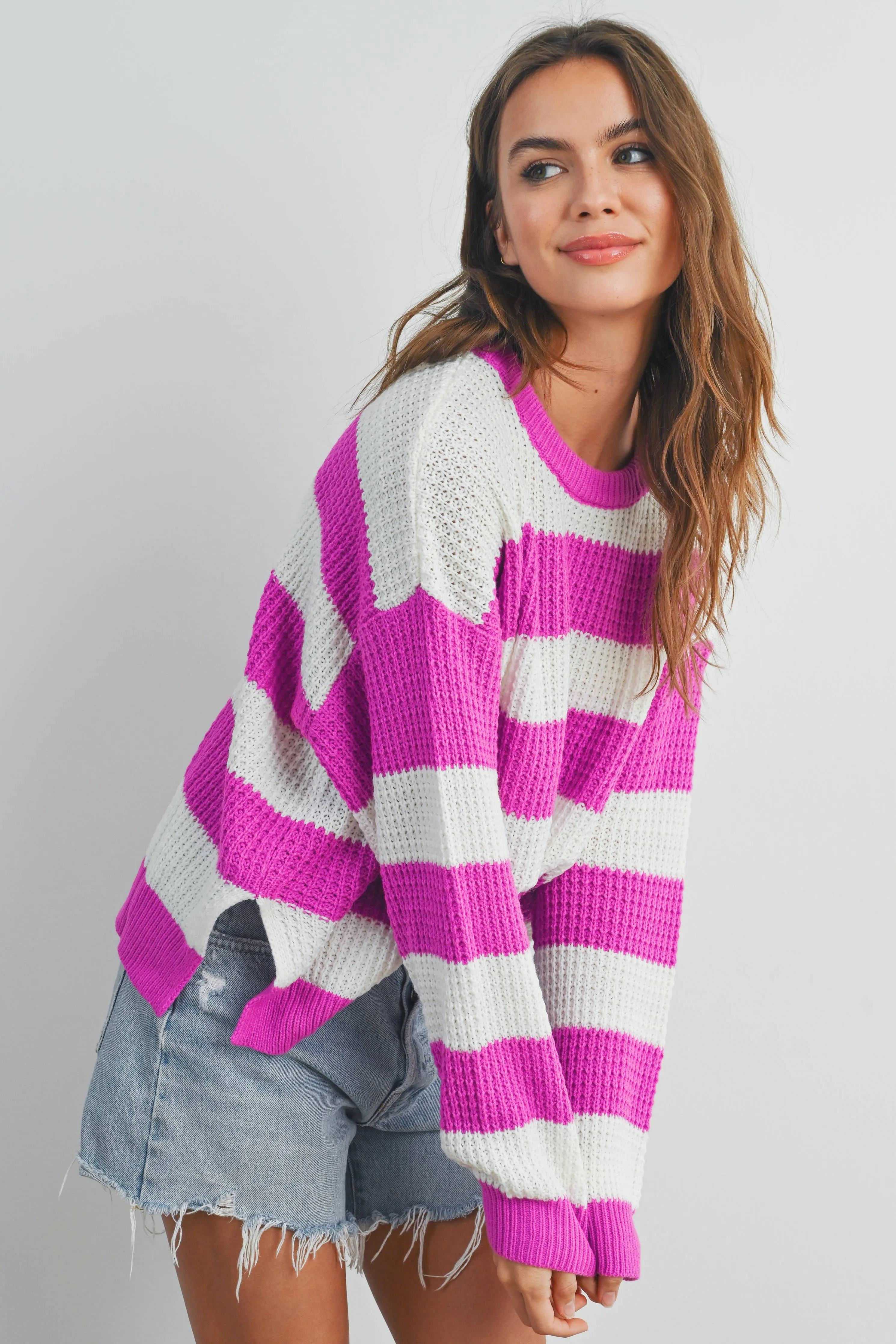 Striped Round Neck Long Sleave Sweater