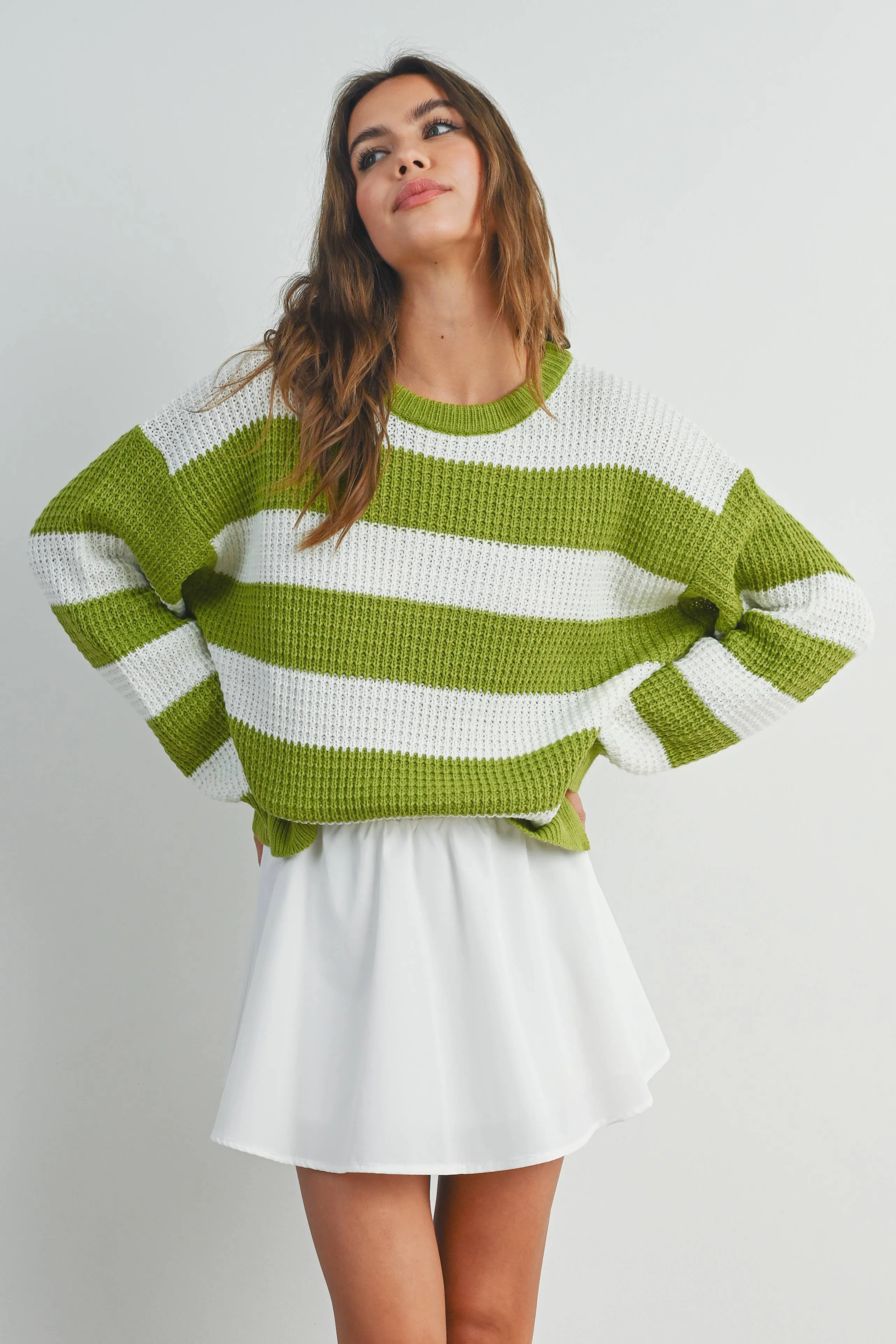 Striped Round Neck Long Sleave Sweater