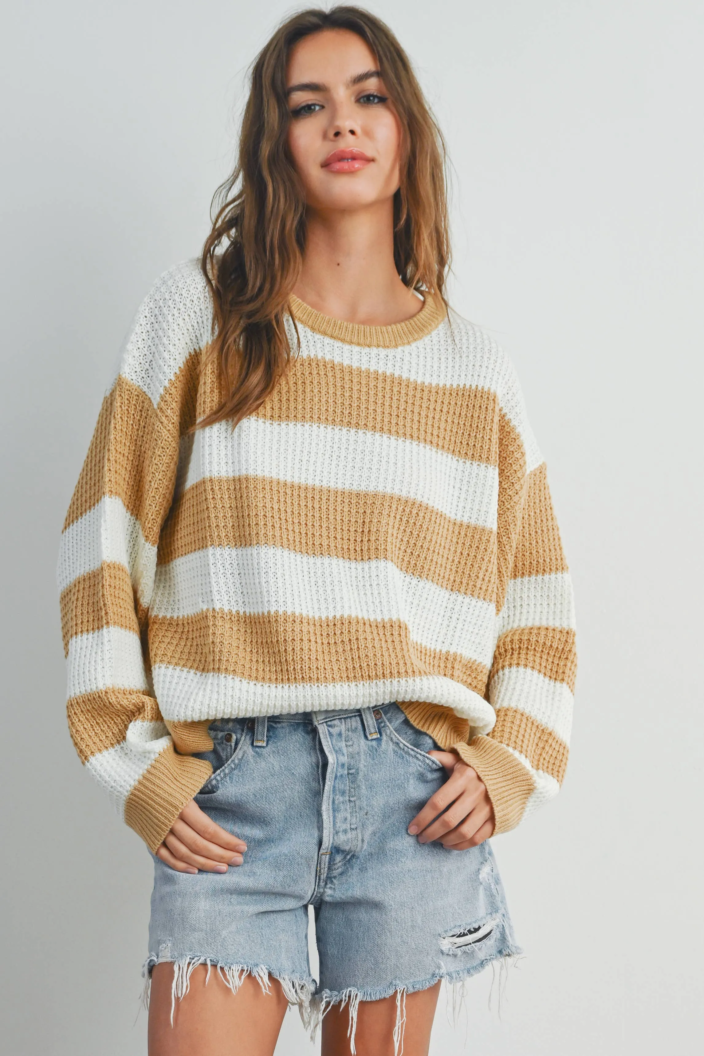 Striped Round Neck Long Sleave Sweater