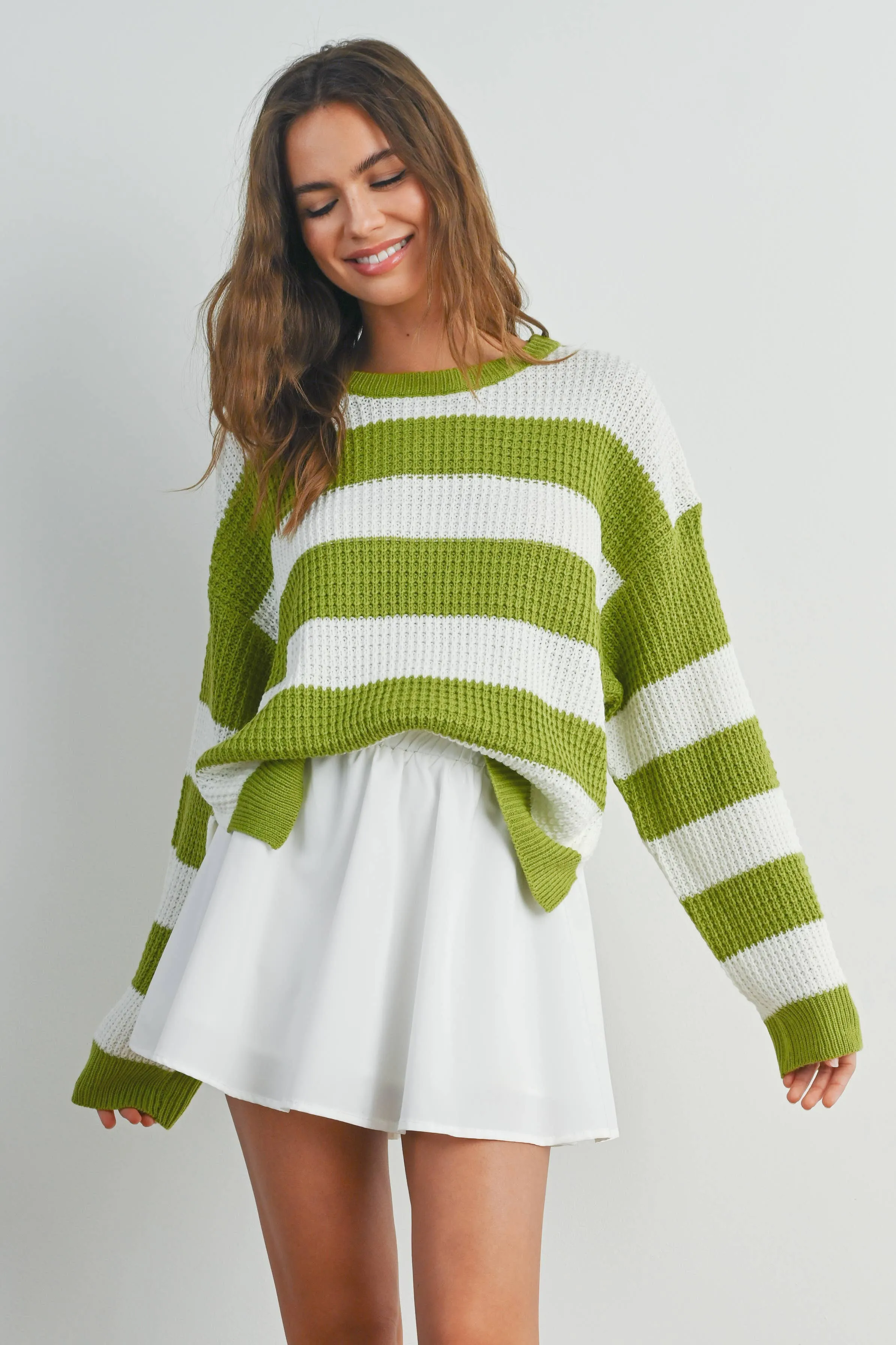 Striped Round Neck Long Sleave Sweater