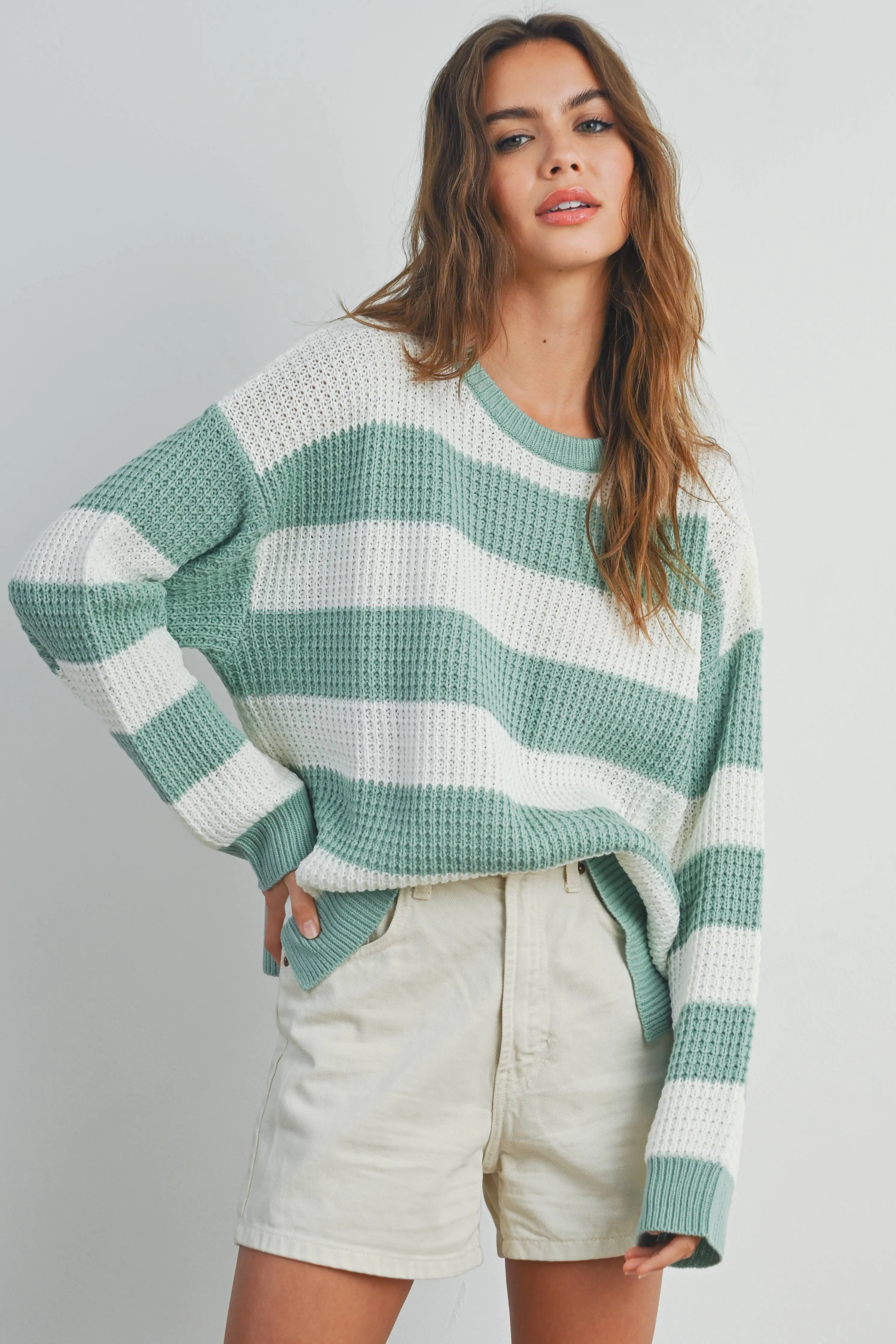 Striped Round Neck Long Sleave Sweater