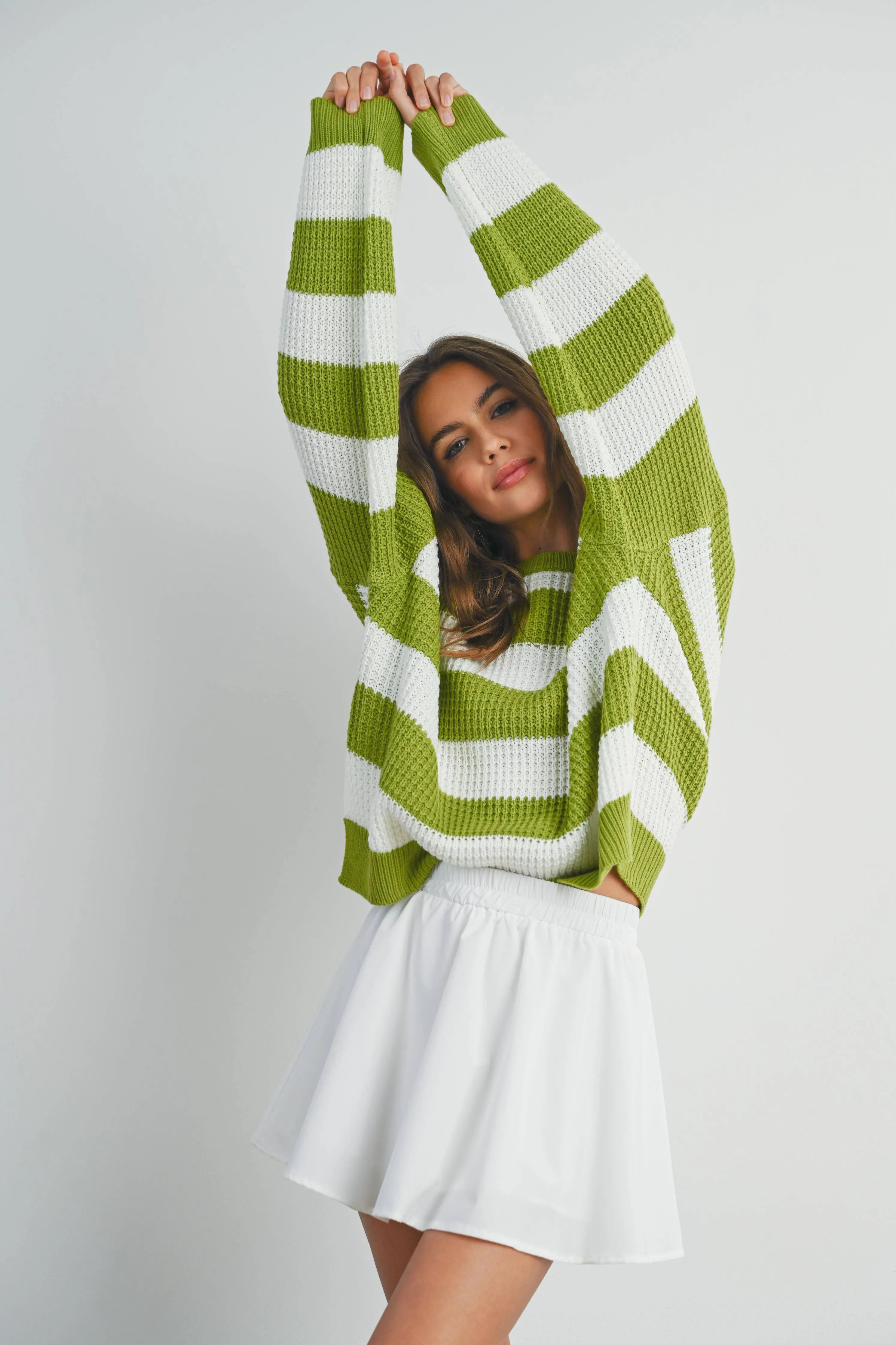 Striped Round Neck Long Sleave Sweater