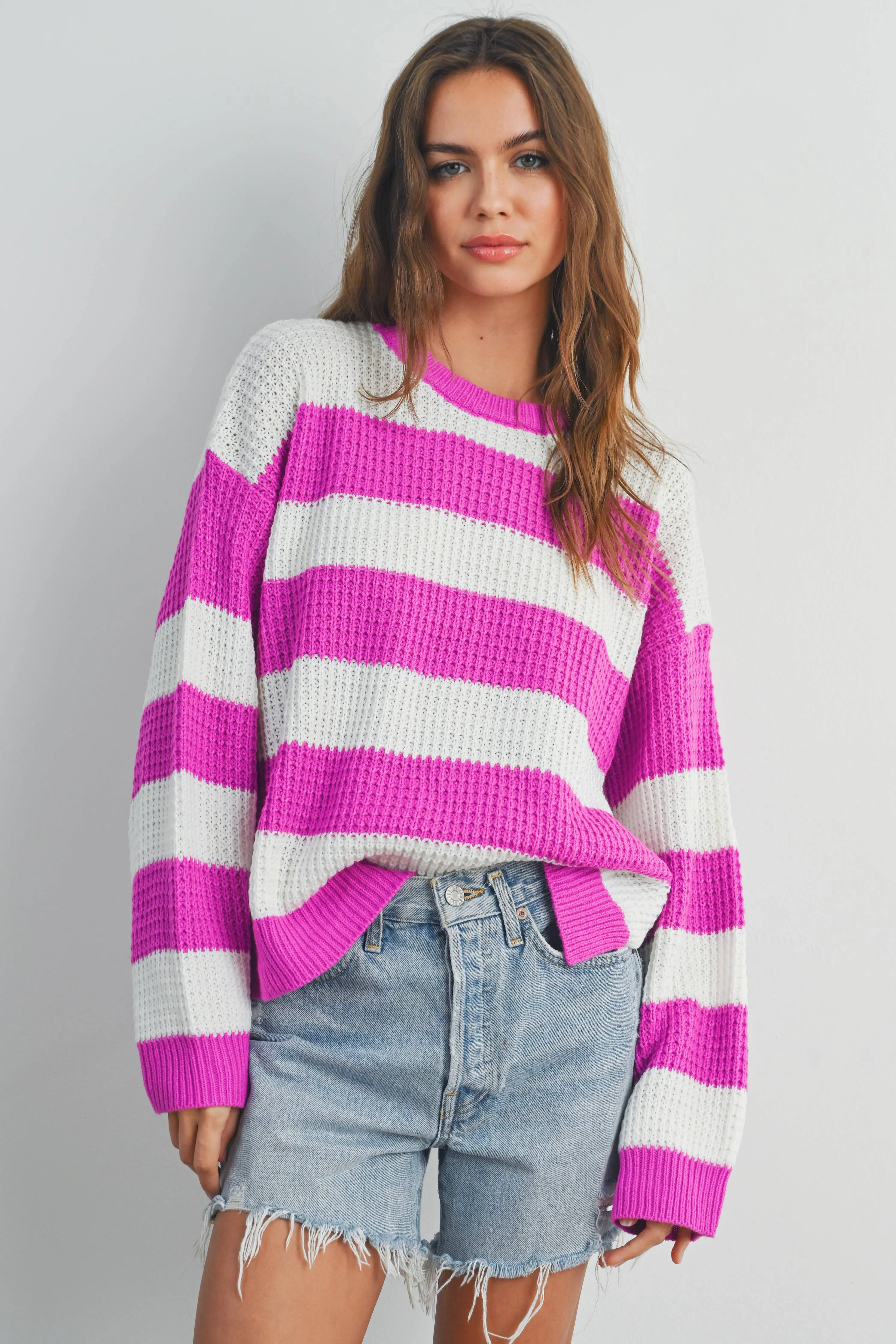 Striped Round Neck Long Sleave Sweater