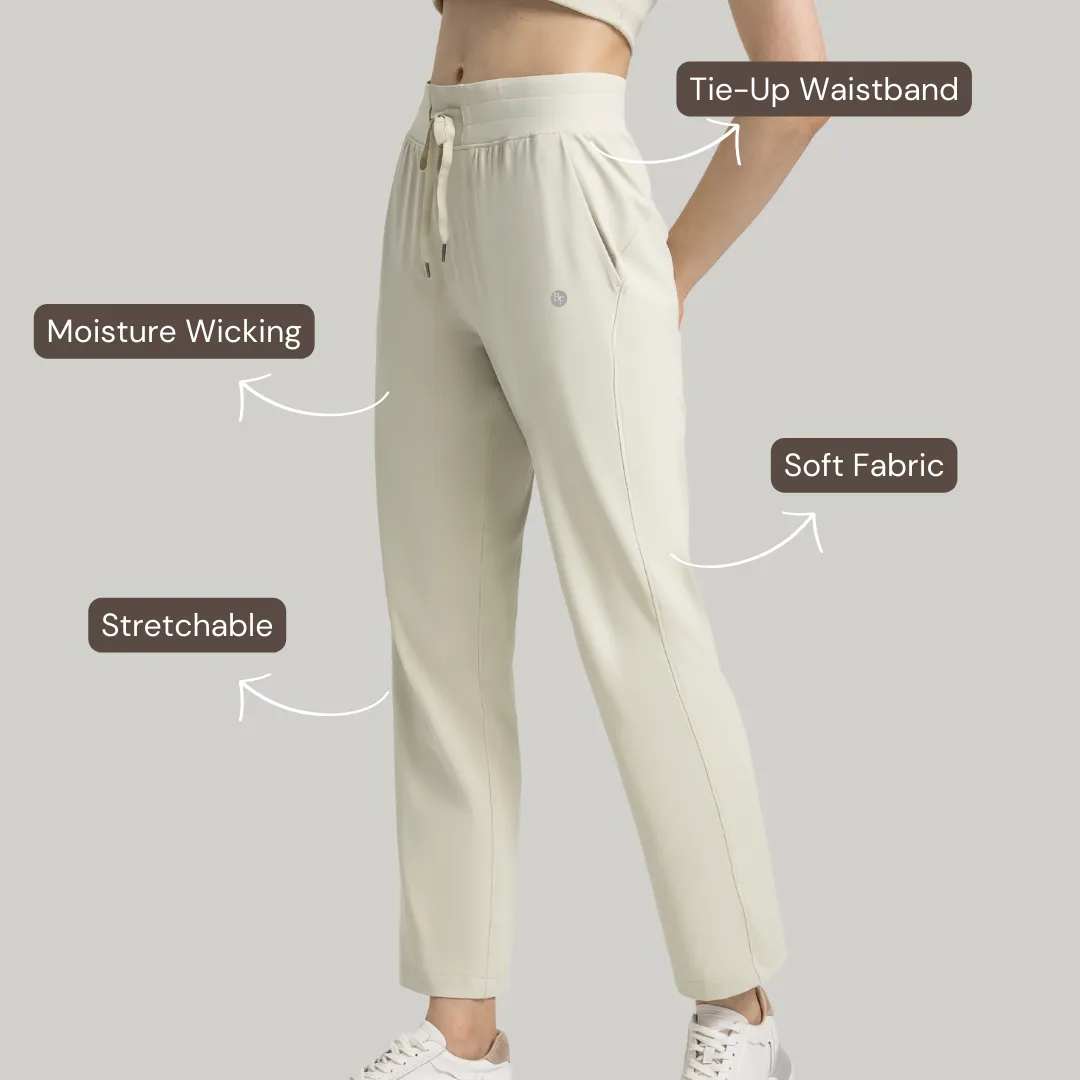 Stylish Activewear Pants With Tie-Up Waist Band - Ivory White