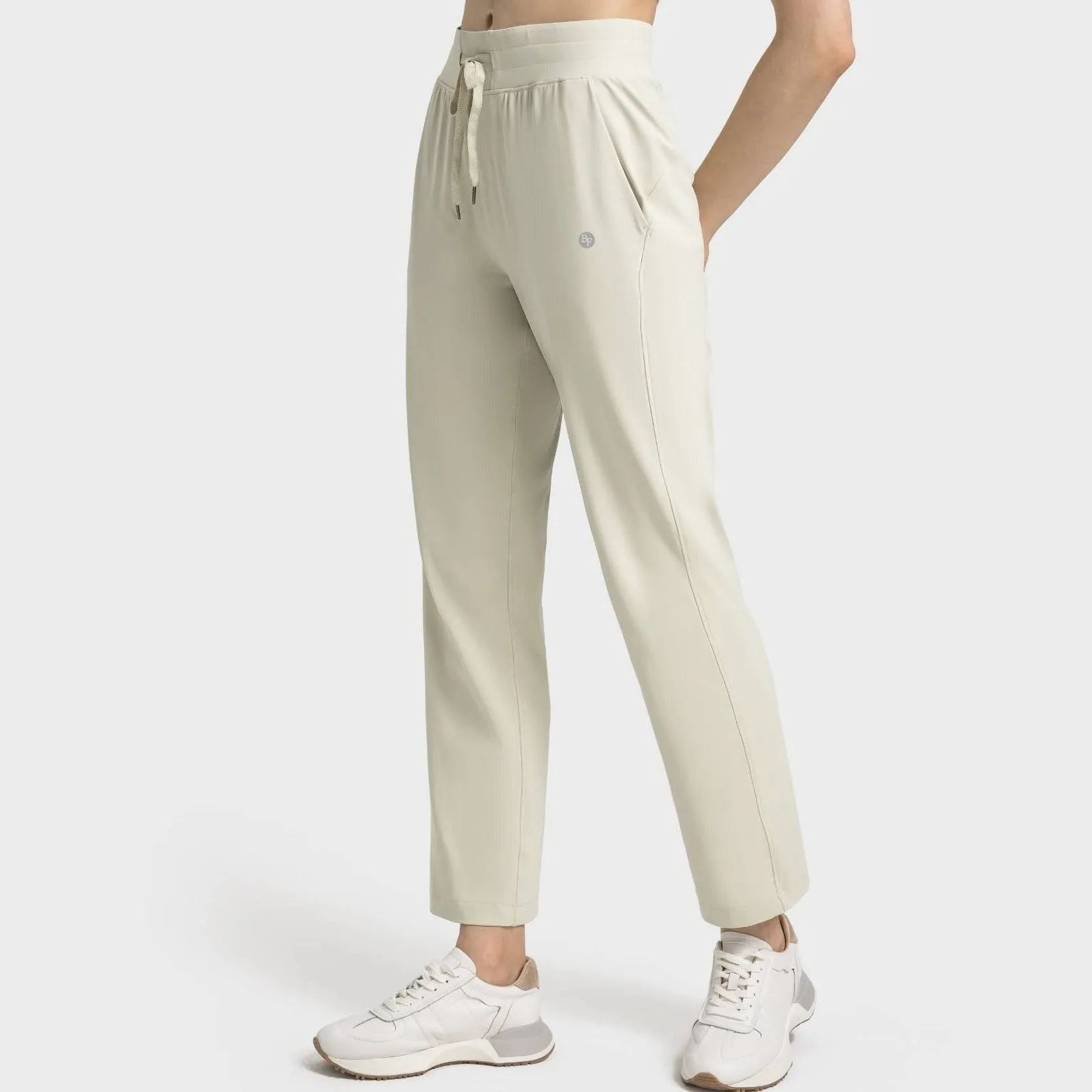 Stylish Activewear Pants With Tie-Up Waist Band - Ivory White