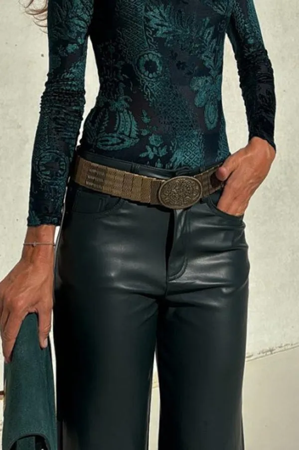 Stylish Faux Leather Pocketed Straight Stretch Pants