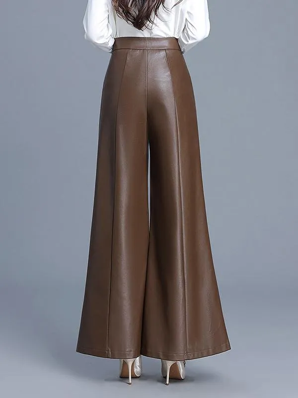 Stylish High-waisted PU Leather Flare Pants