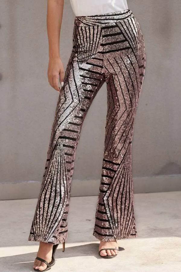 Stylish Sequin High Rise Flare Pants