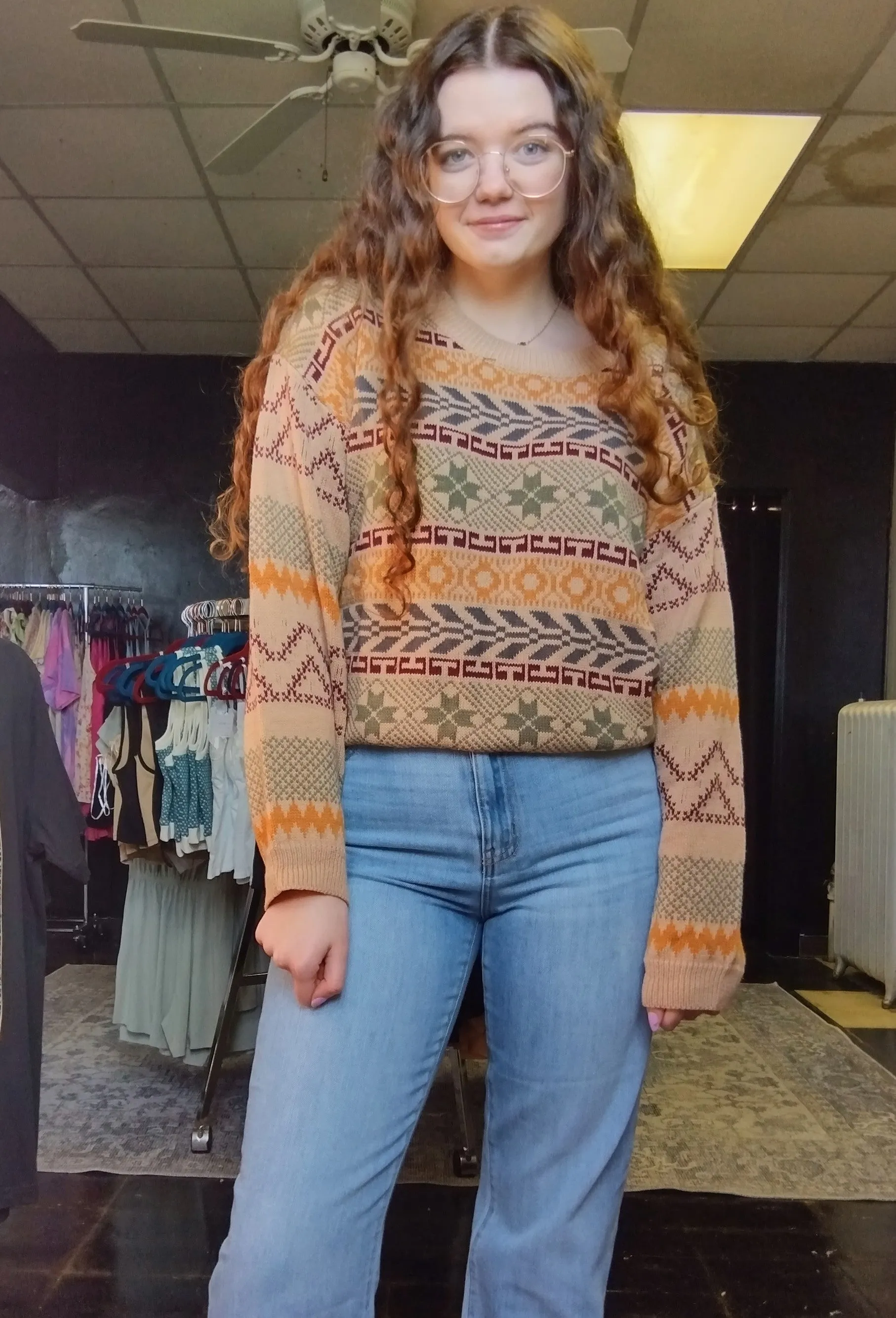 Taupe Print Sweater