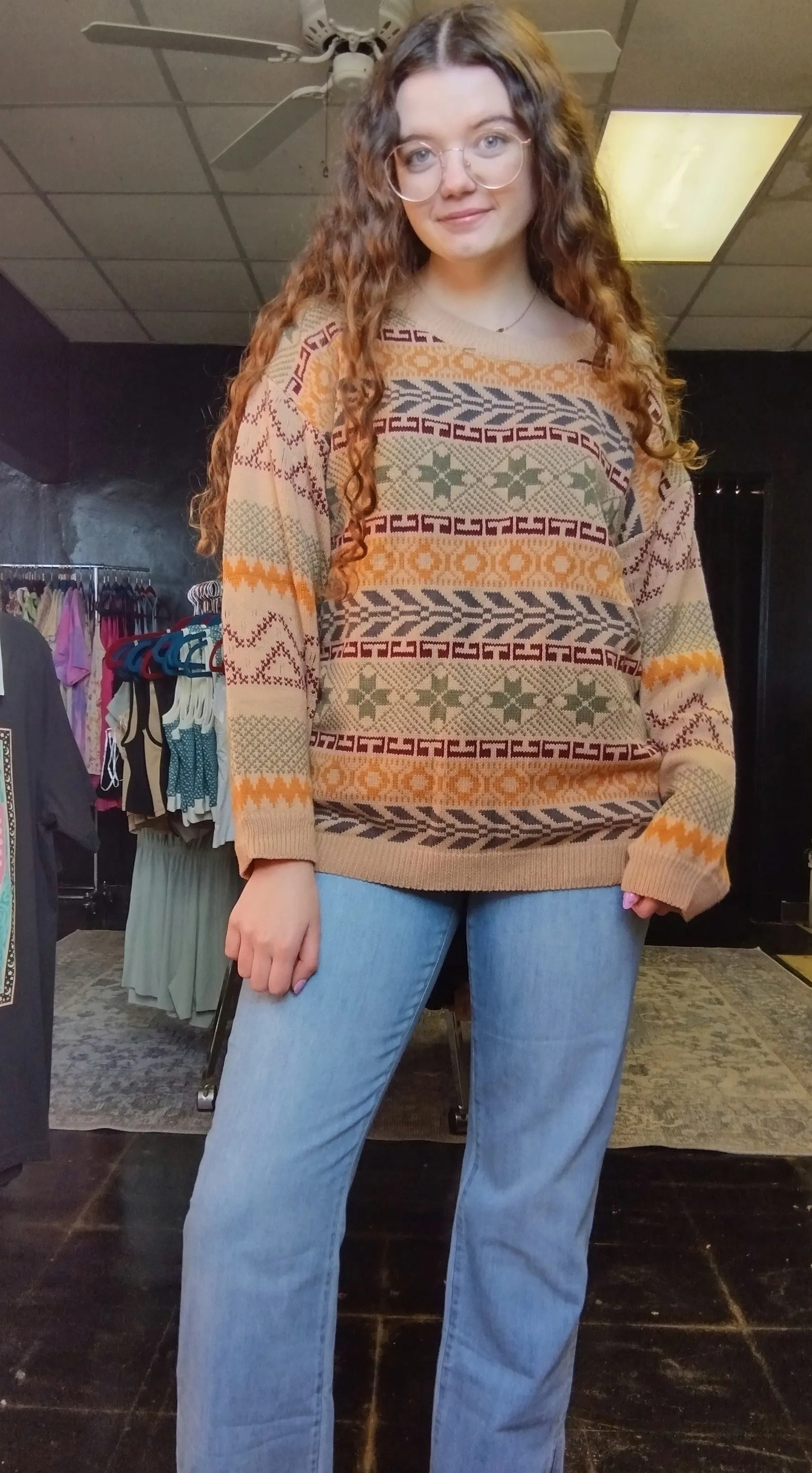 Taupe Print Sweater