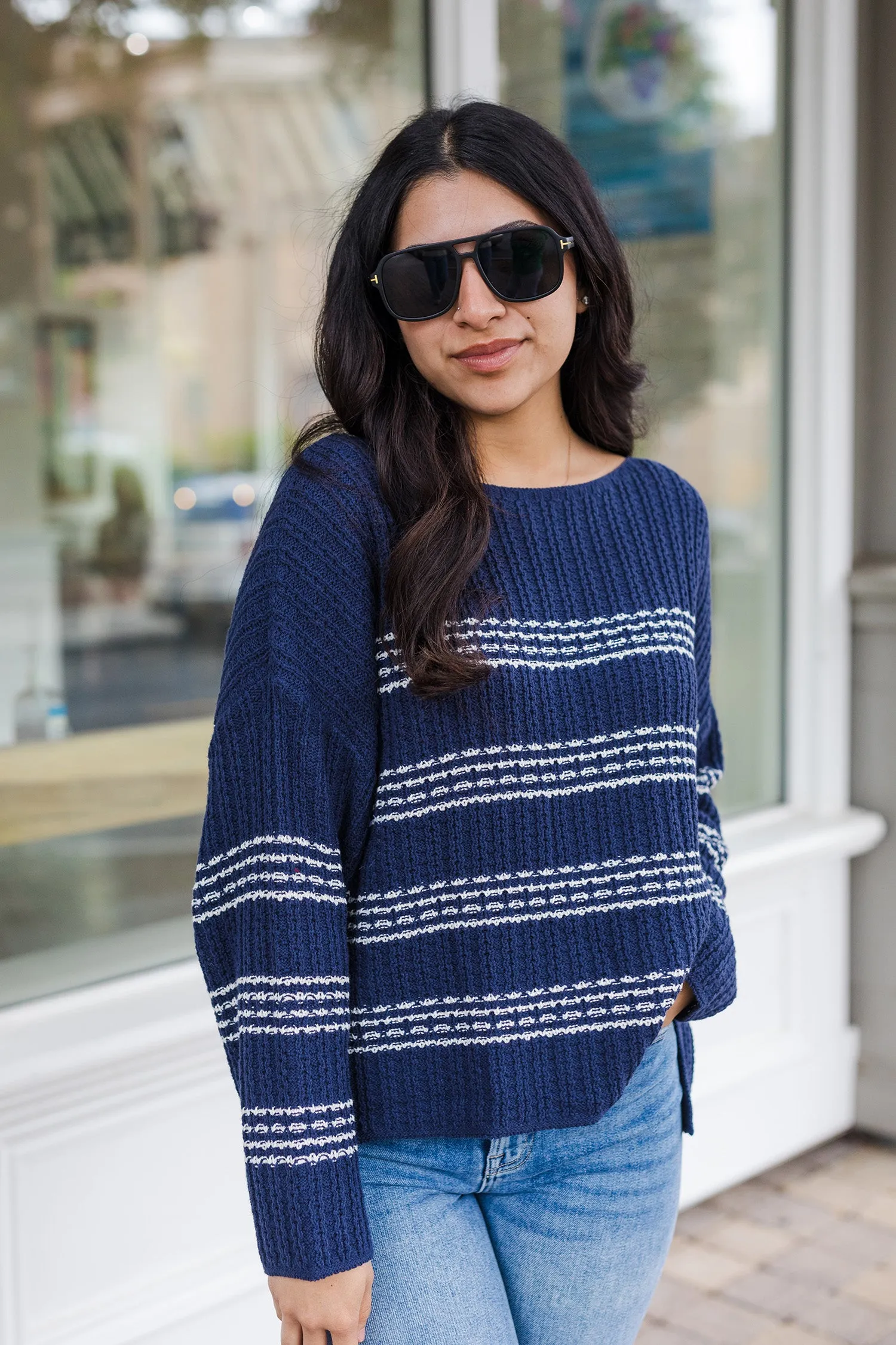 The Early Days Navy Striped Knit Pullover Sweater