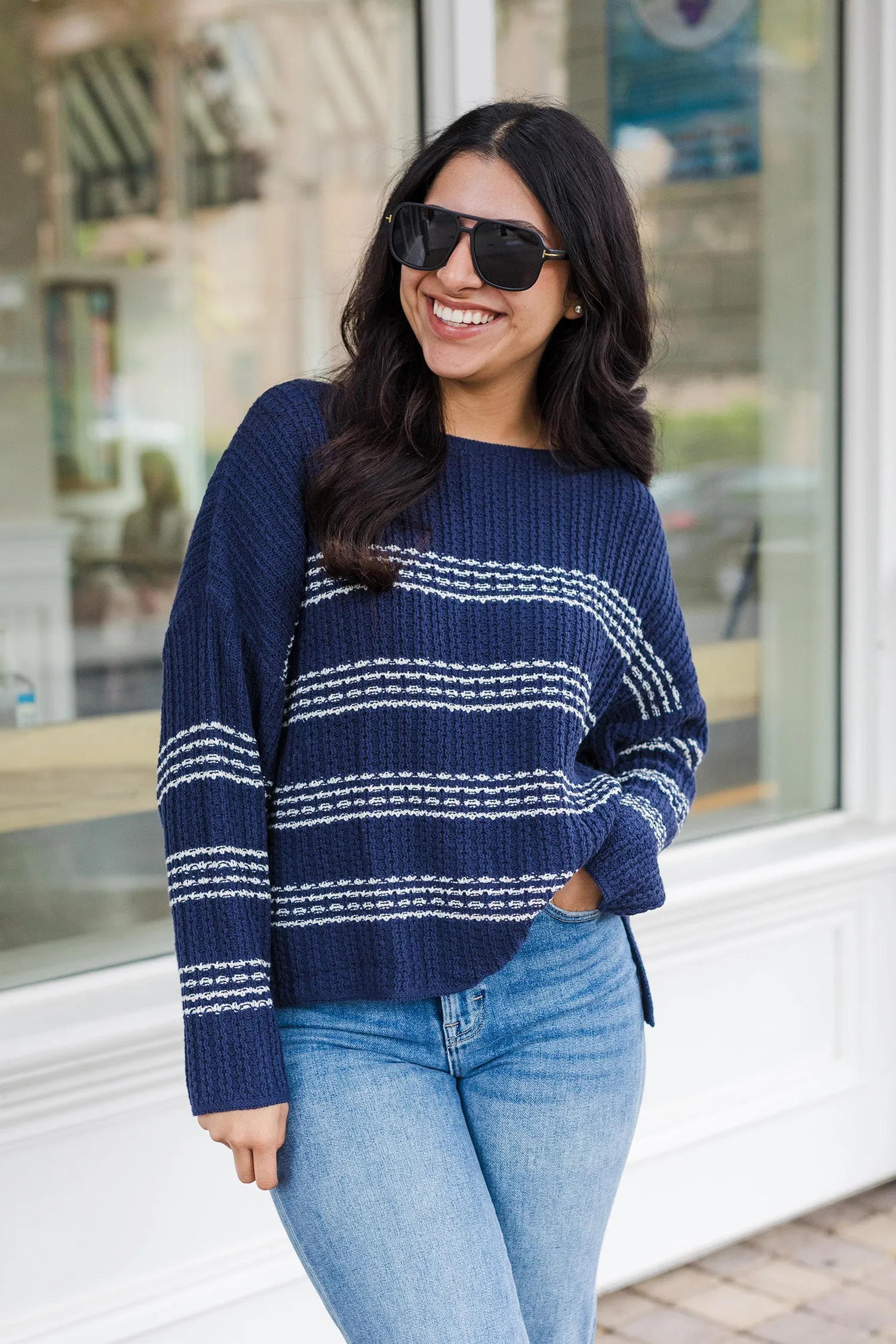 The Early Days Navy Striped Knit Pullover Sweater