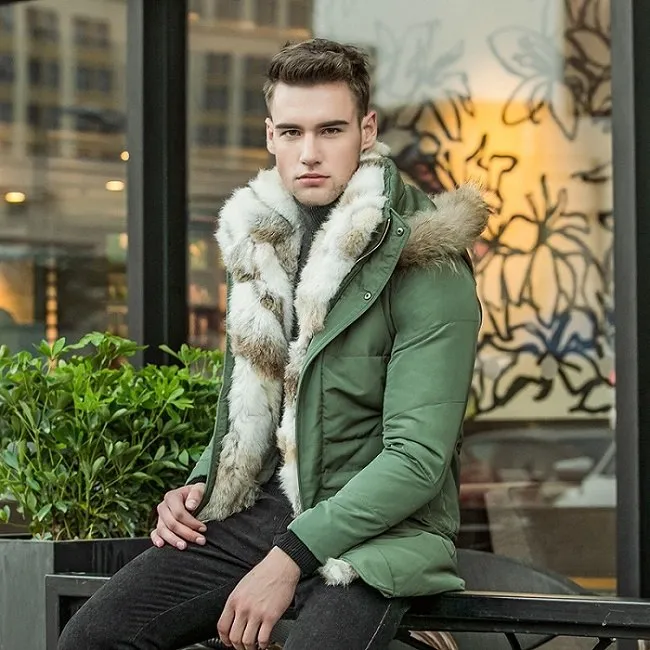 Uwback 2018 Winter Down Jacket Men Thick Rabbit Fur White Down Coat Men Winter Jackets Men Coats Plus Size 5XL -30 Degree CAA234