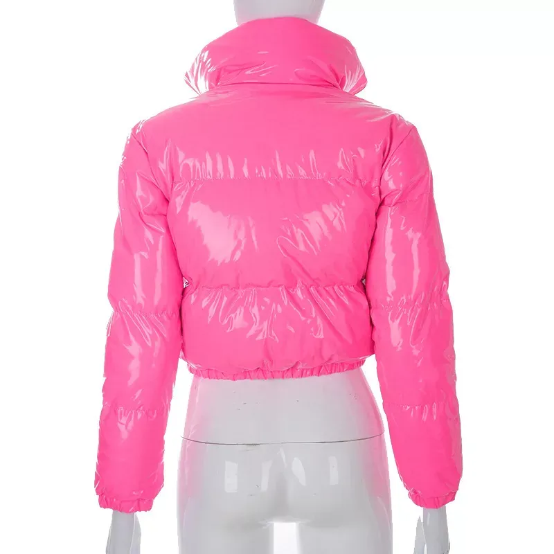 Women Winter Warm Stand Collar Cropped Puffer Down Jacket Coats Zipper Parkas