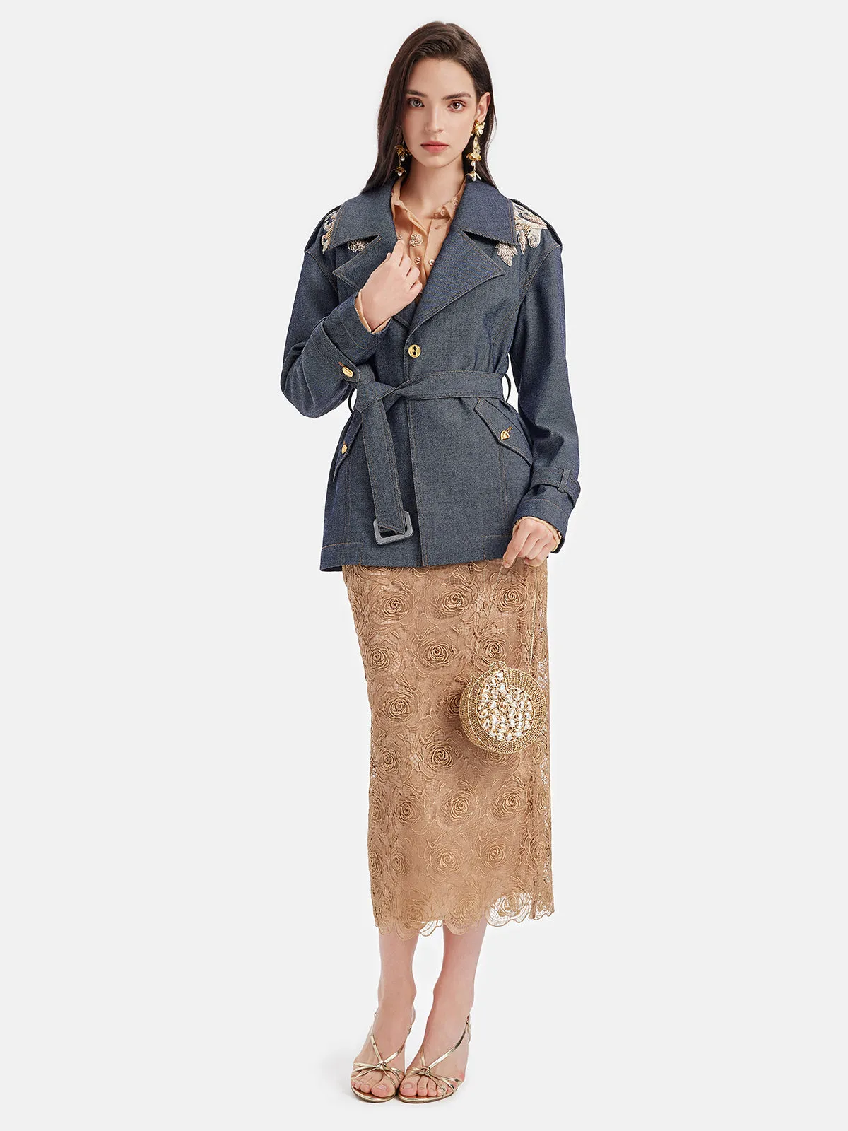 Wool & Beaded Embroidered Trench Coat